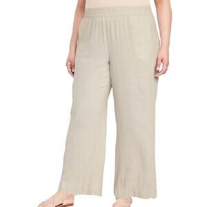 NWOT OLD NAVY Pants Women 3X Linen Blend Beige High Rise Wide Leg 4 Pocket